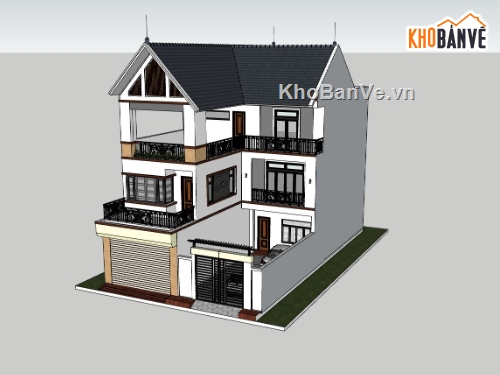 biệt thự 3 tầng,biệt thự sketchup,biệt thự 3 tầng phối cảnh su