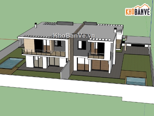 sketchup biệt thự 2 tầng,dựng 3d su biệt thự 2 tầng,nhà biệt thự dựng sketchup