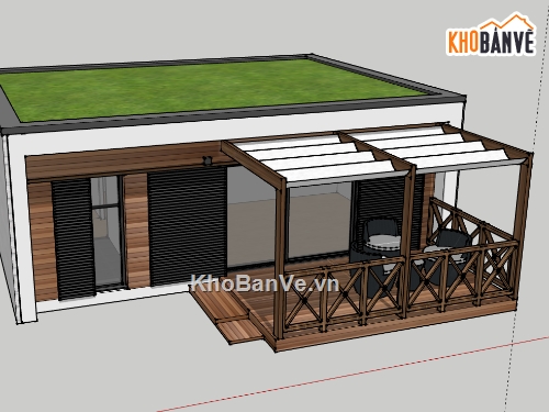 File sketchup nhà  bungalow,model su nhà  bungalow,file 3d nhà  bungalow,sketchup nhà  bungalow