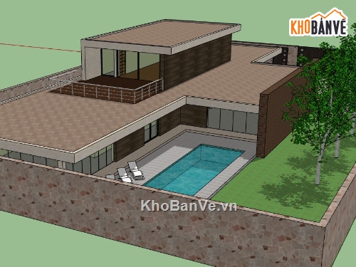 biệt thự sketchup,model su biệt thự 1 tầng,file sketchup biệt thự 1 tầng