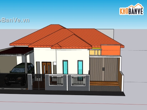 biệt thự sketchup,sketchup biệt thự 1 tầng,phối cảnh biệt thự 1 tầng,thiết kế biệt thự 1 tầng,model sketchup biệt thự 1 tầng