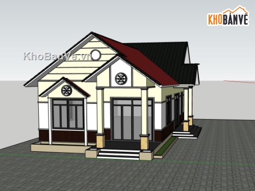 biệt thự sketchup,file sketchup biệt thự 1 tầng,phối cảnh biệt thự 1 tầng,thiết kế biệt thự 1 tầng