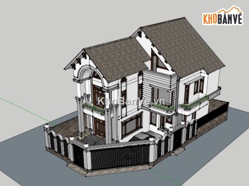 biệt thự 2 tầng dựng sketchup,sketchup dựng bao cảnh biệt thự,sketchup dựng biệt thự 2 tầng