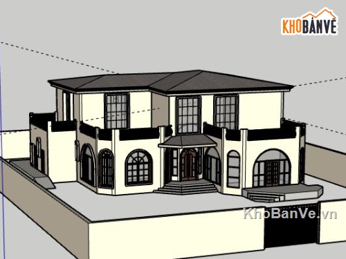 Biệt thự 2 tầng,model su biệt thự 2 tầng,sketchup biệt thự 2 tầng