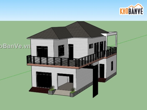 biệt thự sketchup,model su biệt thự 2 tầng,phối cảnh biệt thự 2 tầng,thiết kế biệt thự 2 tầng đẹp