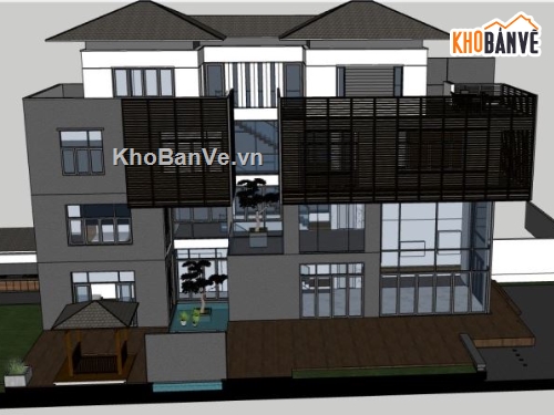 biệt thự 4 tầng,model sketchup biệt thự 4 tầng,thiết kế biệt thự 4 tầng,phối cảnh biệt thự 4 tầng