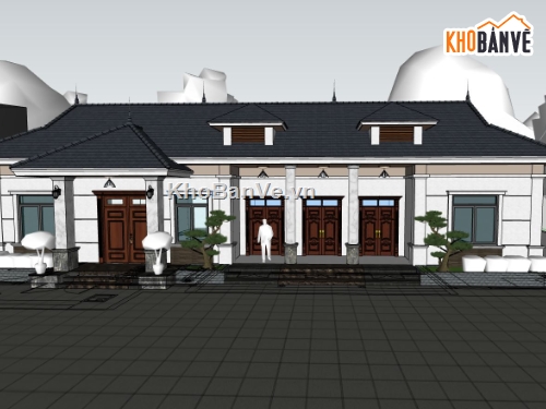 nhà cấp 4 sketchup,nhà cấp 4,ngoại thất nhà cấp 4