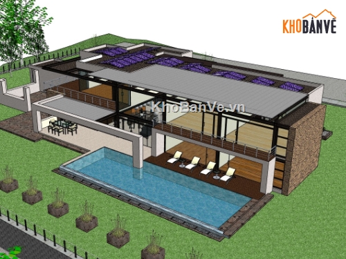 biệt thự 2 tầng,su biệt thự,sketchup biệt thự