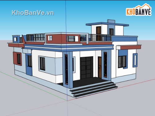 sketchup nhà 1 tầng,model sketchup nhà hiện đại,mẫu nhà 1 tầng