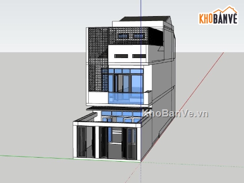 nhà phố 2 tầng,sketchup nhà phố 2 tầng,model nhà phố 2 tầng 1 tum