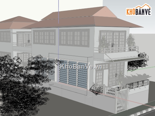 mẫu sketchup nhà phố 2 tầng,file sketchup nhà phố,file su nhà phố 2 tầng,model sketchup nhà phố 2 tầng