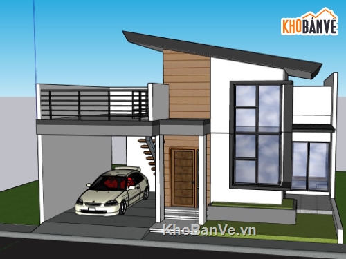 nhà phố 2 tầng,sketchup nhà phố 2 tầng,phối cảnh nhà phố 2 tầng,thiết kế nhà phố 2 tầng