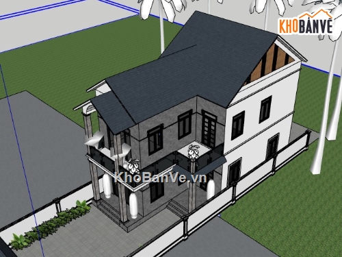 nhà phố 2 tầng,sketchup nhà phố,su nhà phố,sketchup nhà phố 2 tầng