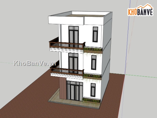 nhà phố 3 tầng,sketchup nhà phố,phối cảnh nhà phố,bản vẽ nhà phố