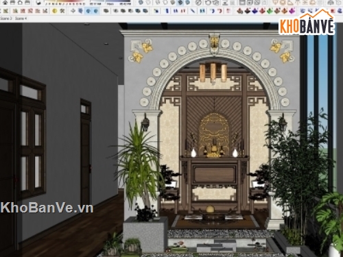 Nội thất phòng thờ,Su nội thất,Sketchup nhà ăn,SU phòng thờ