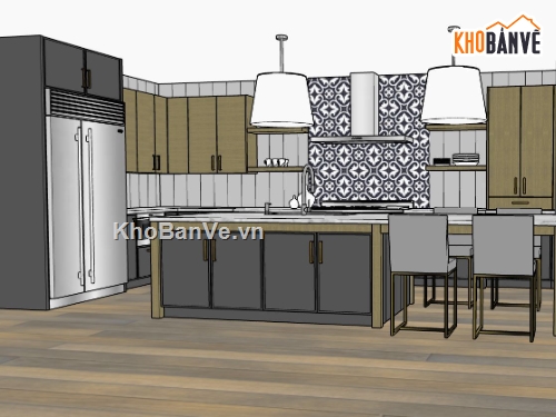 phòng bếp sketchup,phòng bếp thiết kế 3d,sketchup phòng bếp