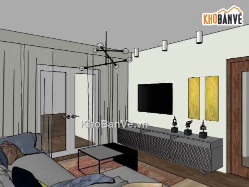 phòng khách hiện đại,file 3d sketchup phòng khách,mẫu sketchup phòng khách bếp,sketchup phòng khách,model su khách bếp hiện đại