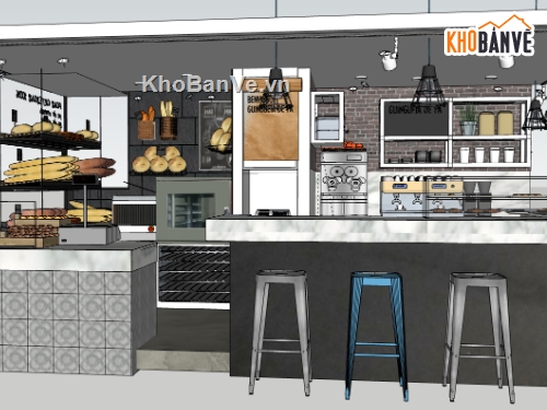 sketchup quầy bánh mì,quán bán bánh mì,Model sketchup quán,file sketchup quầy bán bánh mì