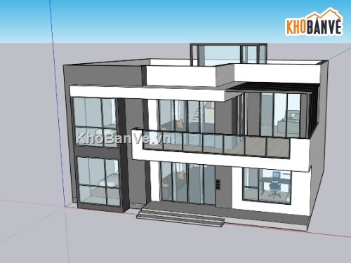 nhà 2 tầng,sketchup nhà 2 tầng,phối cảnh nhà 2 tầng