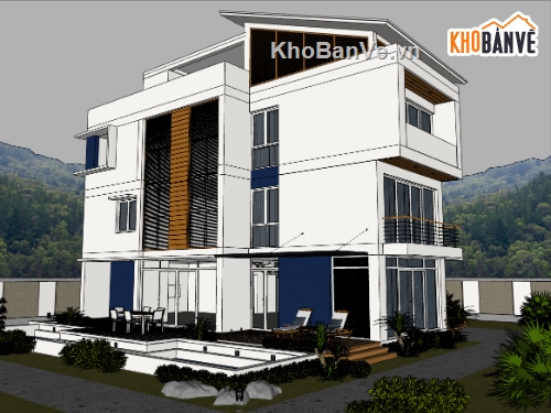 biệt thự 3 tầng,su biệt thự,sketchup biệt thự