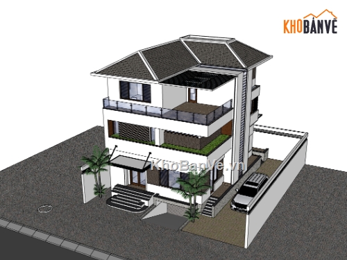 biệt thự 3 tầng,su biệt thự,sketchup biệt thự