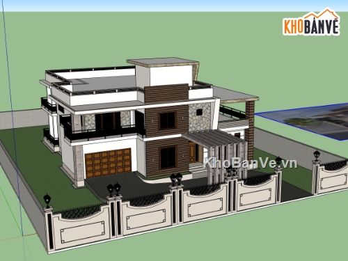 villa 2 tầng,biệt thự 2 tầng,sketchup biệt thự