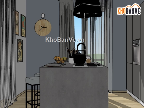 nội thất phòng bếp,dựng sketchup nội thất bếp ăn,model su phòng bếp ăn
