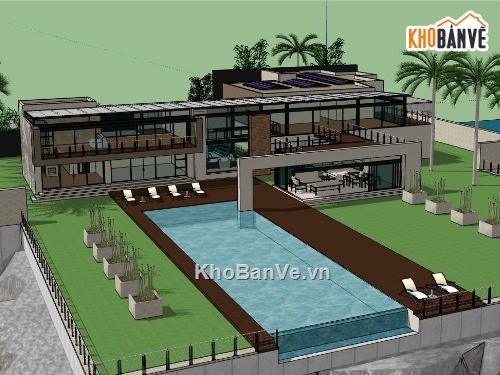 biệt thự 2 tầng sketchup,model biệt thự 2 tầng,su biệt thự 2 tầng