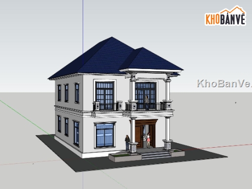 biệt thự villa 2 tầng,sketchup biệt thự,biệt thự hiện đại,bản vẽ biệt thự 2 tầng