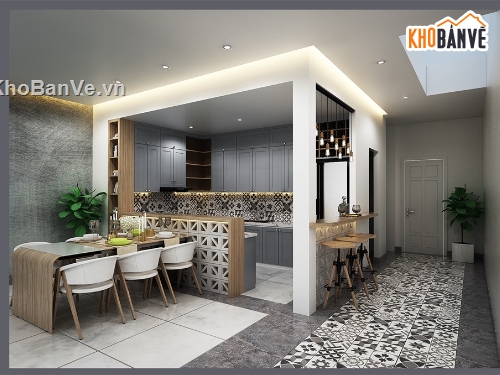 model su phòng khách,nội thất phòng khách,sketchup phòng khách hiện đại,phòng bếp sketchup