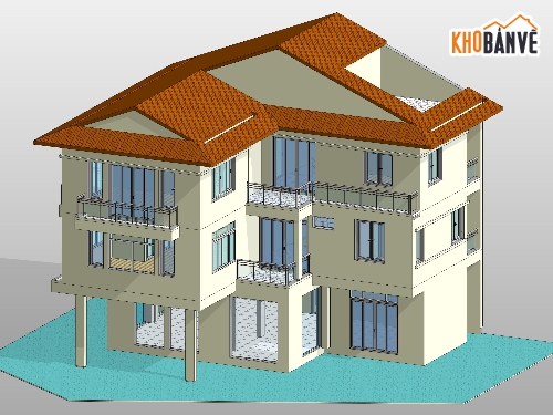 model revit nhà biệt thự 2 tầng,phối cảnh nhà biệt thự,ngoại thất biệt thự 2 tầng,file revit nhà 2 tầng