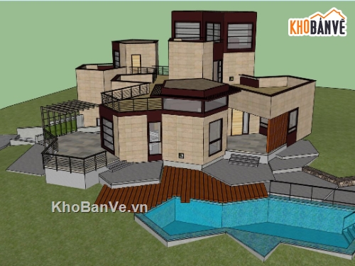 sketchup biệt thự,sketchup biệt thự 2 tầng,mẫu biệt thự 2 tầng,mẫu biệt thự sketchup