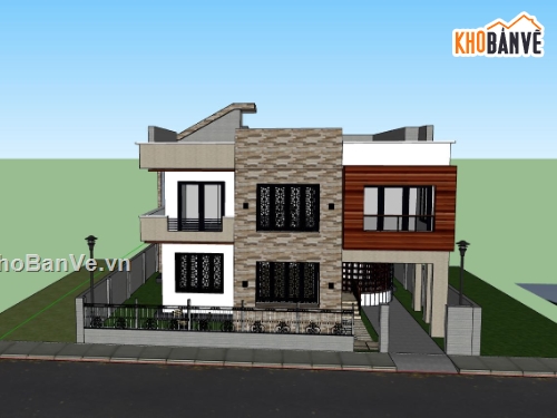 biệt thự 2 tầng,sketchup biệt thự,biệt thự hiện đại