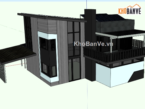 biệt thự 2 tầng file su,dựng biệt thự trên sketchup,dựng model su nhà biệt thự