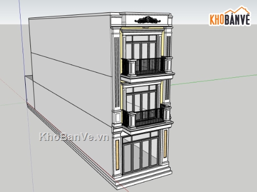 nhà phố 3 tầng,model sketchup nhà phố 3 tầng,nhà phố tân cổ điển