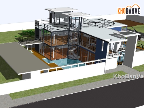 mẫu villa 3 tầng su đẹp,phối cảnh villa model sketchup,model sketchup villa 3 tầng