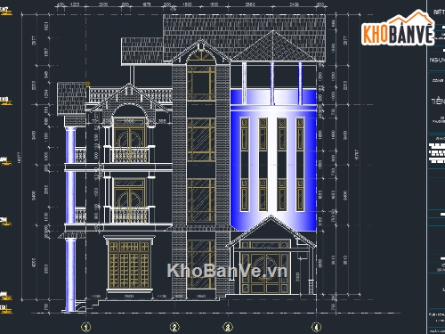 Biệt thự 3 tầng 8.7x13m,kiến trúc biệt thự 3 tầng,bản vẽ biệt thự 3 tầng dự toán,thiết kế biệt thự 3 tầng