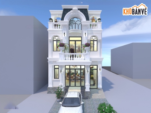 tân cổ điển 2 tầng 1 tum,bản vẽ nhà phố,nhà phố 2 tầng 1 tum,file cad nhà phố 2 tầng 1 tum