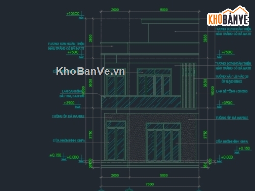 Bản vẽ nhà 2 tầng,nhà 2 tầng 7x13m,mẫu nhà phố 2 tầng,thiết kế nhà phố 2 tầng