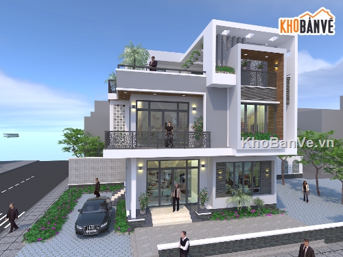 biệt thự hiện đại,kiến trúc 2 tầng 1 tum,biệt thự 2 tầng 1 tum
