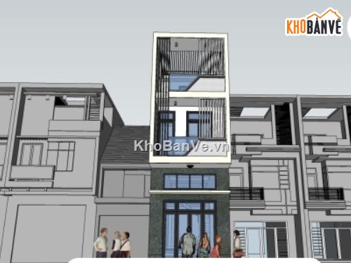 nhà lệch tầng,file sketchup,nhà phố 4x16m,thiết kế nhà phố lệch tầng