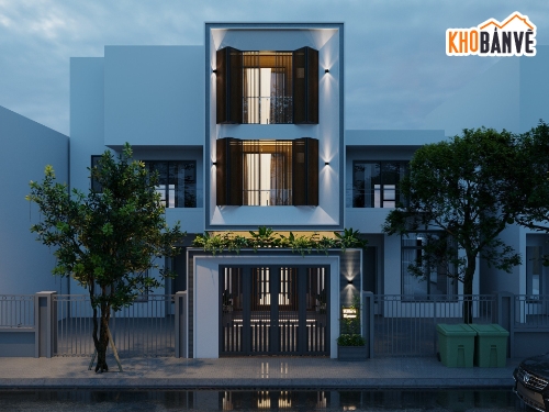 Hồ sơ thiết kế,Bản vẽ thiết kế,Nhà phố 3 tầng hiện đại,Nhà phố hiện đại,Nhà phố 3 tầng,Nhà phố 3 tầng 5x19.8m