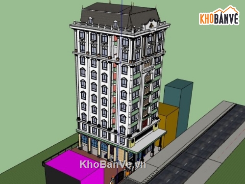 Model khách sạn,Sketchup khách sạn,hotel 10 tầng,hotel pháp cổ 10 tầng,sketchup hotel 10 tầng