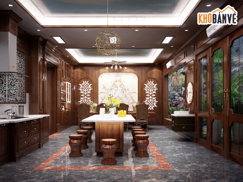bếp tân cổ điển,bếp file 3dmax,thiết kế phòng bếp đẹp