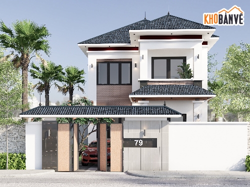 Nhà 2 tầng mặt tiền 8m mái nhật,mặt tiền 8m,Nhà 2 tầng,Nhà ở nông thôn mái nhật mặt tiền 8m