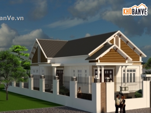 biệt thự 1 tầng,kiến trúc 1  tầng sketchup,biệt thự vườn,biệt thự 1 tầng 8x19m,biệt thự cấp 4,nhà cấp 4 mái thái