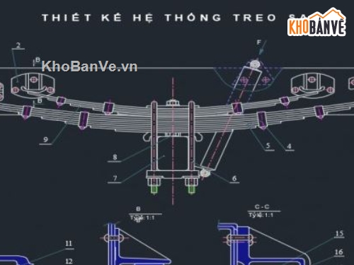 hệ thống treo xe tải,hệ thống treo xe tải huyndai,hệ thống treo xe tải file cad