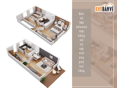 nha pho hai tang,ban ve 3dsmax,mat bang bo tri noi that,3d floor plan,nha hai phong ngu,Bản vẽ nhà phố