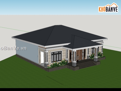 biệt thự 1 tầng,su biệt thự,sketchup biệt thự