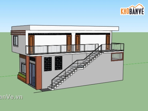 nhà 2 tầng đơn giản,file 3d sketchup nhà 2 tầng,phối cảnh nhà 2 tầng